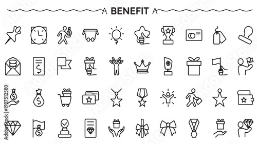 Benefits Rewards Icons for Employee Perks Business Incentives and Financial Advantage