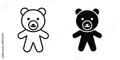Teddy bear icon vector graphic clipart and line art style set