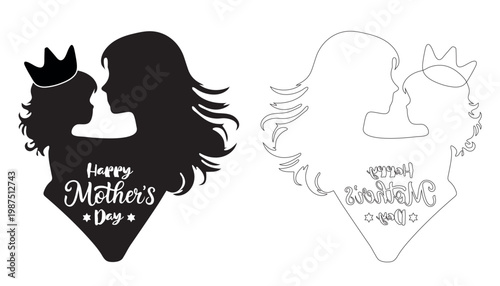 Mother and child silhouette with 'happy mother's day' text