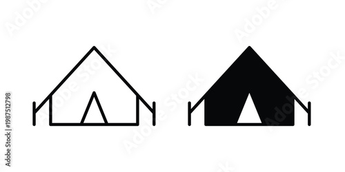 Tent icon vector graphic clipart and line art style set