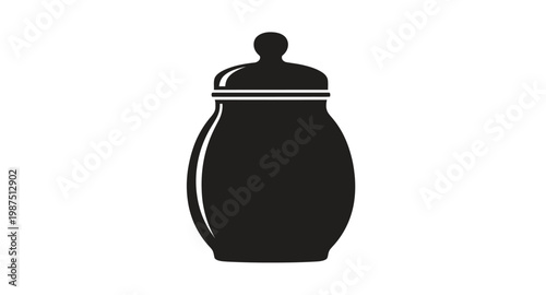 Black jar with lid illustration on transparent background silhouette