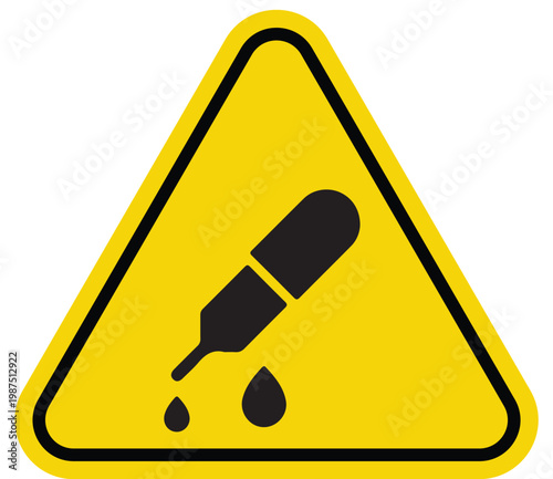 Warning sign for corrosive substances featuring a pipette dripping liquid vector illustration for safety and hazard information