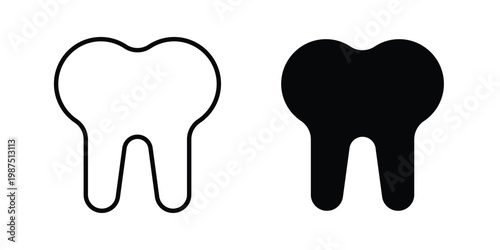 Tooth icon vector graphic clipart and line art style set