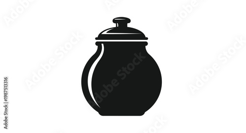 Black ceramic pot with lid a simple design on transparent background silhouette
