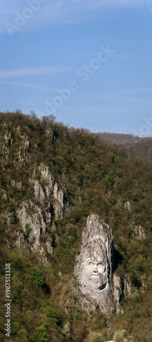 Vertical Panorama with Rock Sculpture of King Decebalus