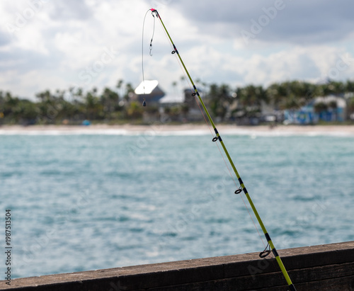 fishing rod and reel on the pier