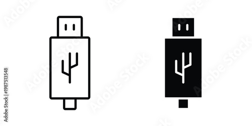 Usb icon vector graphic clipart and line art style set