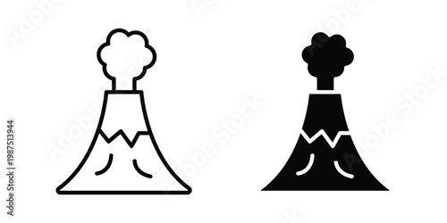 Volcano icon vector graphic clipart and line art style set