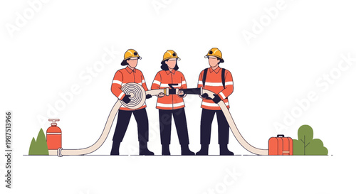 Firefighters Inspecting Equipment During Safety Drill