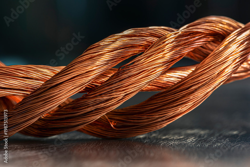 Close up of twisted copper wire bundles used in electrical cables