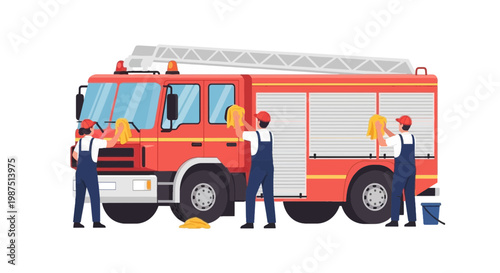 Firefighter Rescue Team with Fire Truck in Action