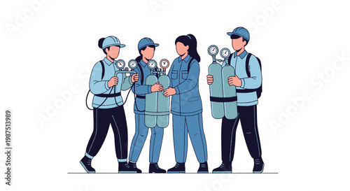 Team of Industrial Workers in Safety Gear Discussing Operations