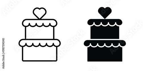 Wedding cake icon vector graphic clipart and line art style set
