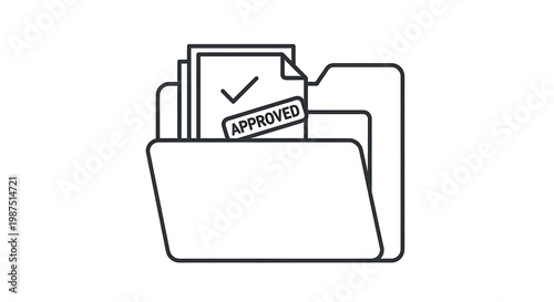 A simple line drawing of a file folder with approved documents inside