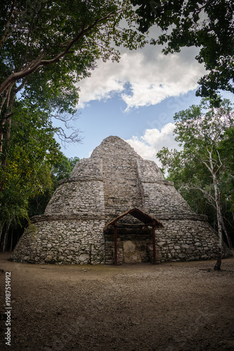 Cobá pyramid ancient mayan ruin in yucatan jungle
