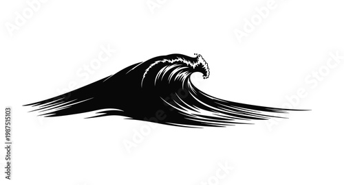 Dramatic ocean wave crest in black a striking silhouette on transparent background