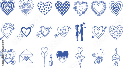 Hand Drawn Heart and Love Elements Set for Valentine's Day Design