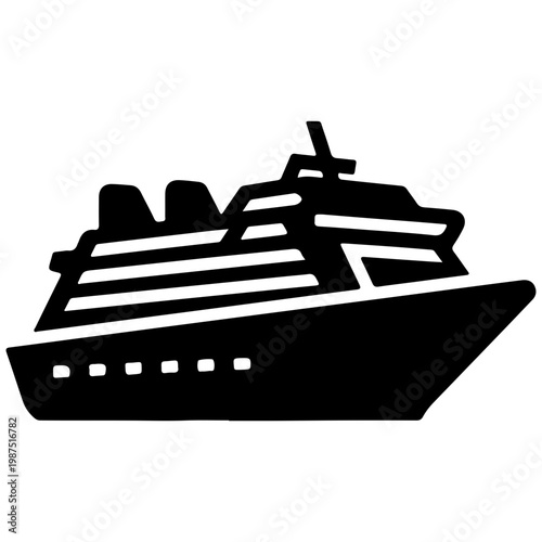 Modern cruise ship silhouette, ocean travel and vacation vector illustration