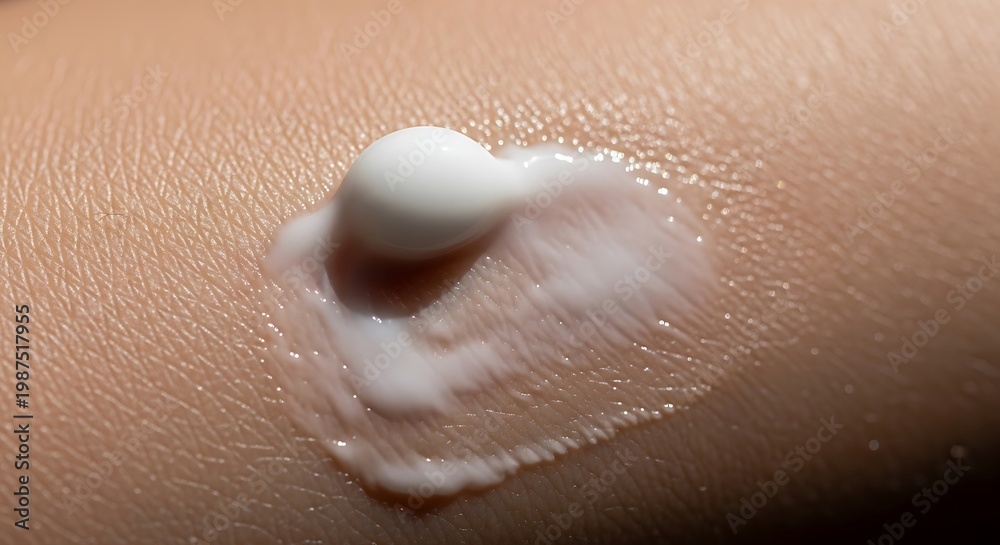 Fototapeta premium Close-up macro shot of white cream texture on human skin surface