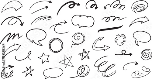 Hand drawn vector arrows shapes a collection for design illustration