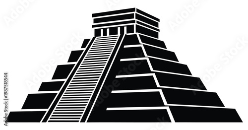 Chichen itza mayan pyramid temple icon
