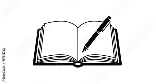Open book with a writing pen simple design on transparent background silhouette