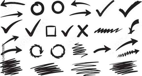 Diverse vector arrows shapes scribbles a comprehensive collection for design illustration