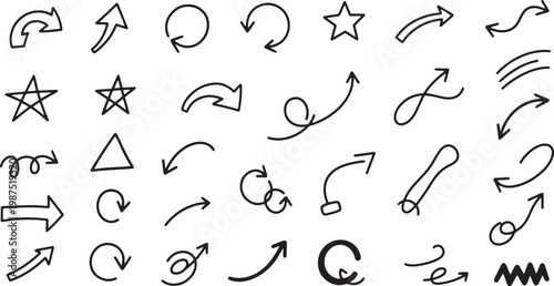 Hand drawn vector arrows shapes a collection for design illustration