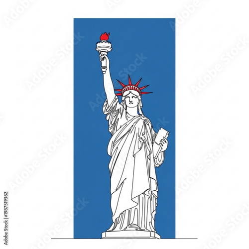 A vector graphic illustration of the Statue of Liberty standing tall with a torch and tablet
