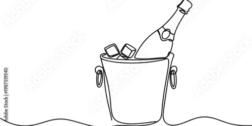 Elegant single line drawing champagne bottle and ice