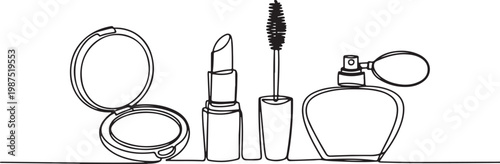 Makeup and Perfume Bottle Line Art cosmetics lipstick