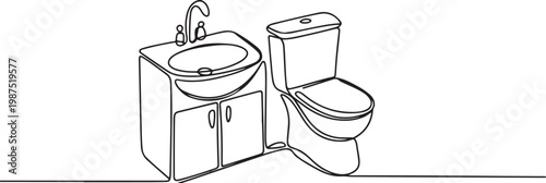 Bathroom Sink and Toilet Line Art vanity cabinet