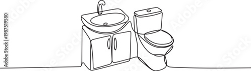 Bathroom Sink and Toilet Line Art vanity cabinet