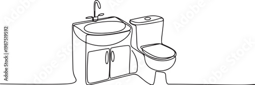 Bathroom sink and toilet line art faucet cabinet