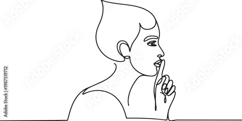 Woman's Profile With Finger To Lips In Shush Gesture