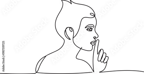 Woman's Profile With Index Finger To Lips Shushing