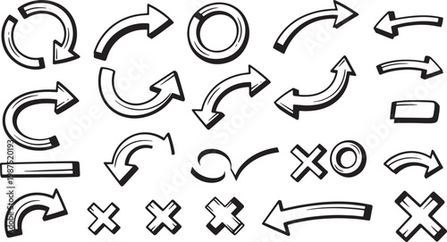 Hand drawn vector arrows a collection for flow direction and process visualization
