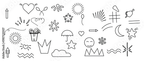 hand drawn decorative doodles sketch drawing scribble icon set. pen pencil hand drawn hand made doodle drawing icon set.