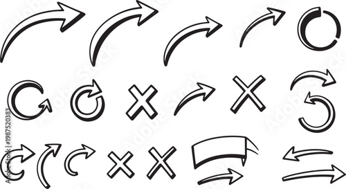 Hand drawn vector arrows symbols directional indicators for design visual communication