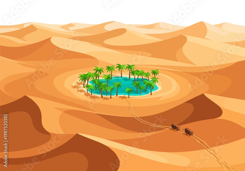 Oasis in the Desert A Vector Illustration of a Tropical Paradise Amidst Sand Dunes