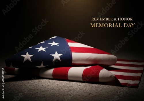 Folded American flag for Memorial Day with text