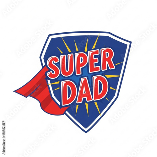 A colorful vector graphic illustration of a superhero shield with the text Super Dad