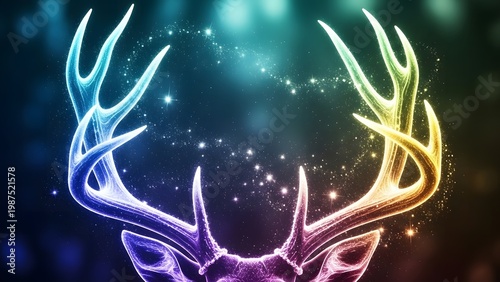 Magical Glowing Deer Antlers with Starry Nebula Effect on Dark Background