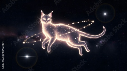 Celestial cat constellation in the starry night sky