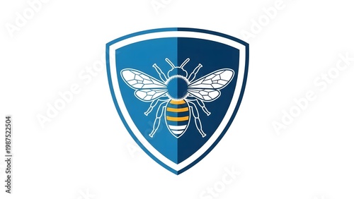 Bee emblem on a blue shield, symbolizing strength and protection