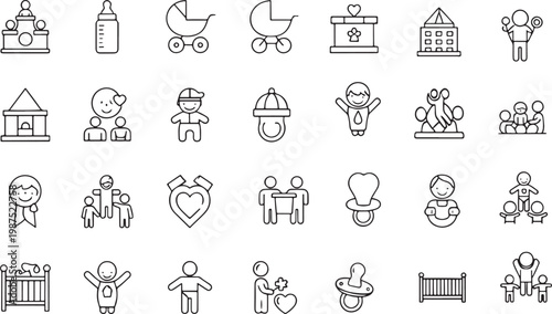 Baby Care and Family Life Vector Icons Set for Parenting and Childcare