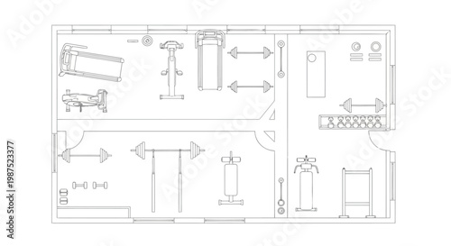 Gym Floor Plan Vector Outline Illustration Fitness Layout