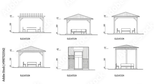 Architectural Elevation Drawings of Outdoor Pergolas Gazebos and Garden Structures