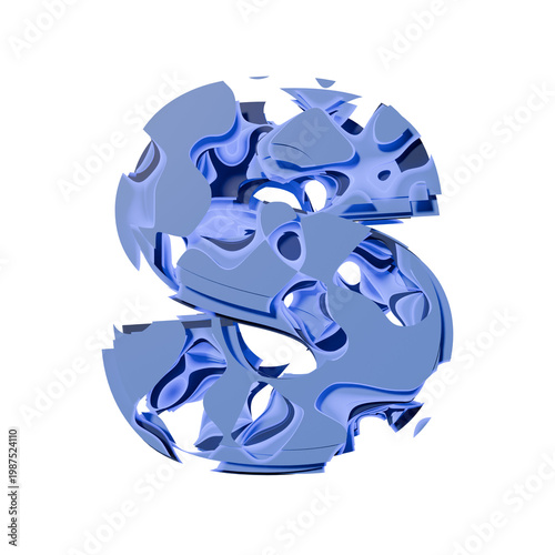 Blue organic layered holes font Letter S 3D