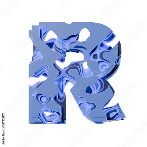 Blue organic layered holes font Letter R 3D